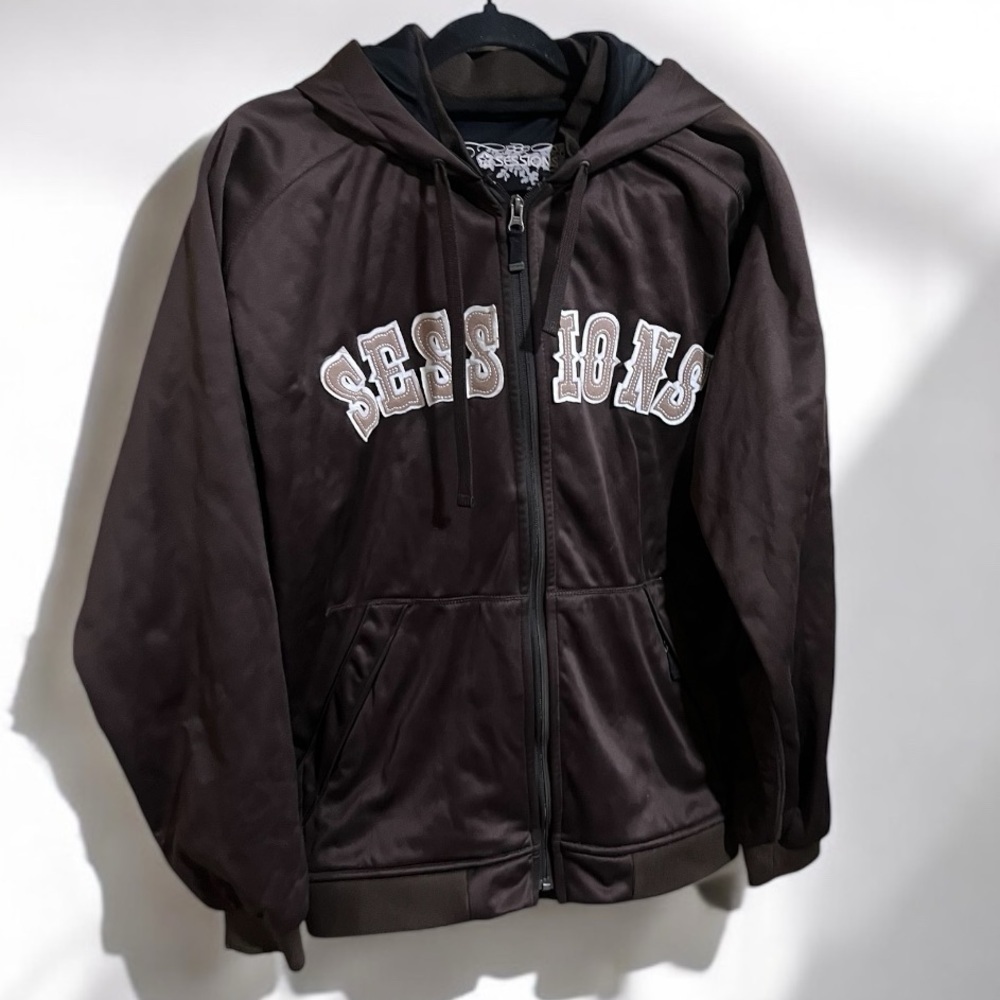Sessions Soft Shell Zip Hoody Brown Outdoor Snowboarding Fleece Lined Jacket M